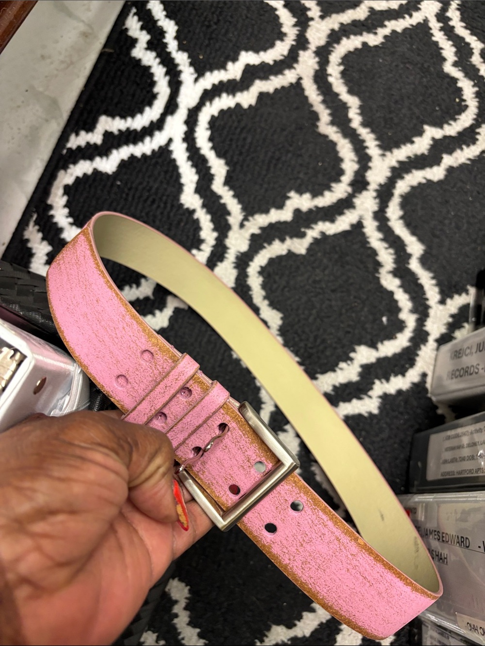 Metallic Pink Leather Belt with Silver Buckle#009. NWOT